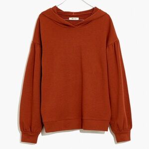 Madewell Pleat Sleeve Shrunken Hoodie Sweatshirt in Maple Syrup Size XS